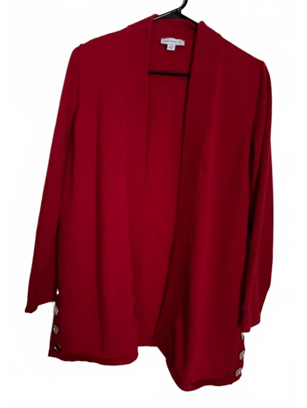 Susan Graver Women's Cardigan Sweater Size Medium Red Open Fall Work Causal